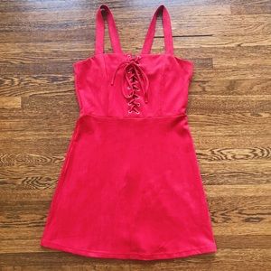 LACE UP FAUX MICROSUEDE MINI DRESS